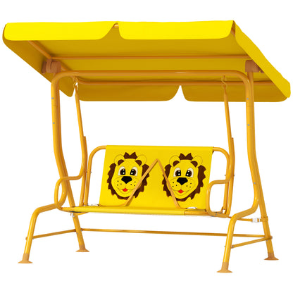 2-Seat Outdoor Children's Swing with Adjustable Sunshade and Safety Belts, Garden and Indoor Swing in Steel and Polyester, Max 60 kg, 112x75x120 cm, Yellow