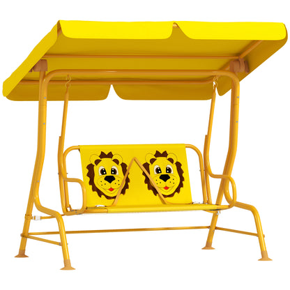 2-Seat Outdoor Children's Swing with Adjustable Sunshade and Safety Belts, Garden and Indoor Swing in Steel and Polyester, Max 60 kg, 112x75x120 cm, Yellow