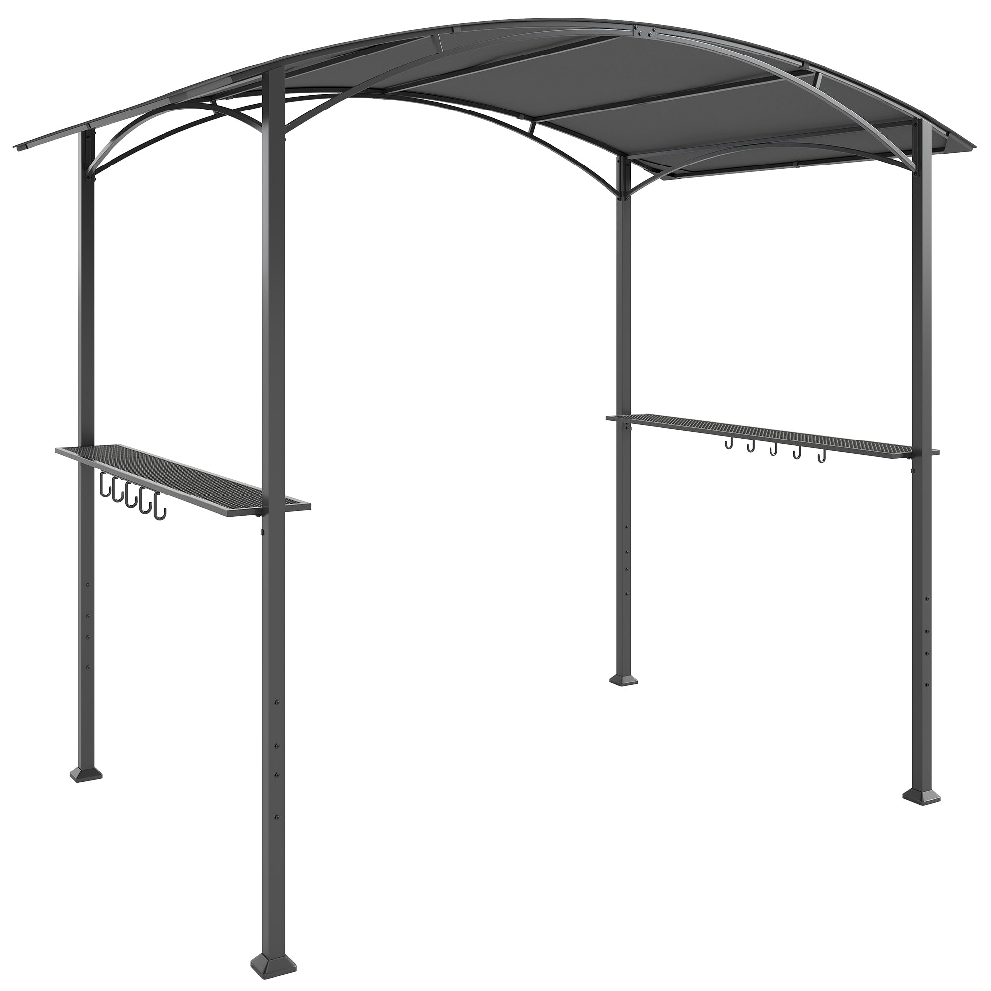 BBQ Shelter Gazebo 245 x 152 x 218 cm Steel with Side Shelves & Hooks — Outdoor Barbecue Canopy for Patio, Garden, Yard, Dark Gray