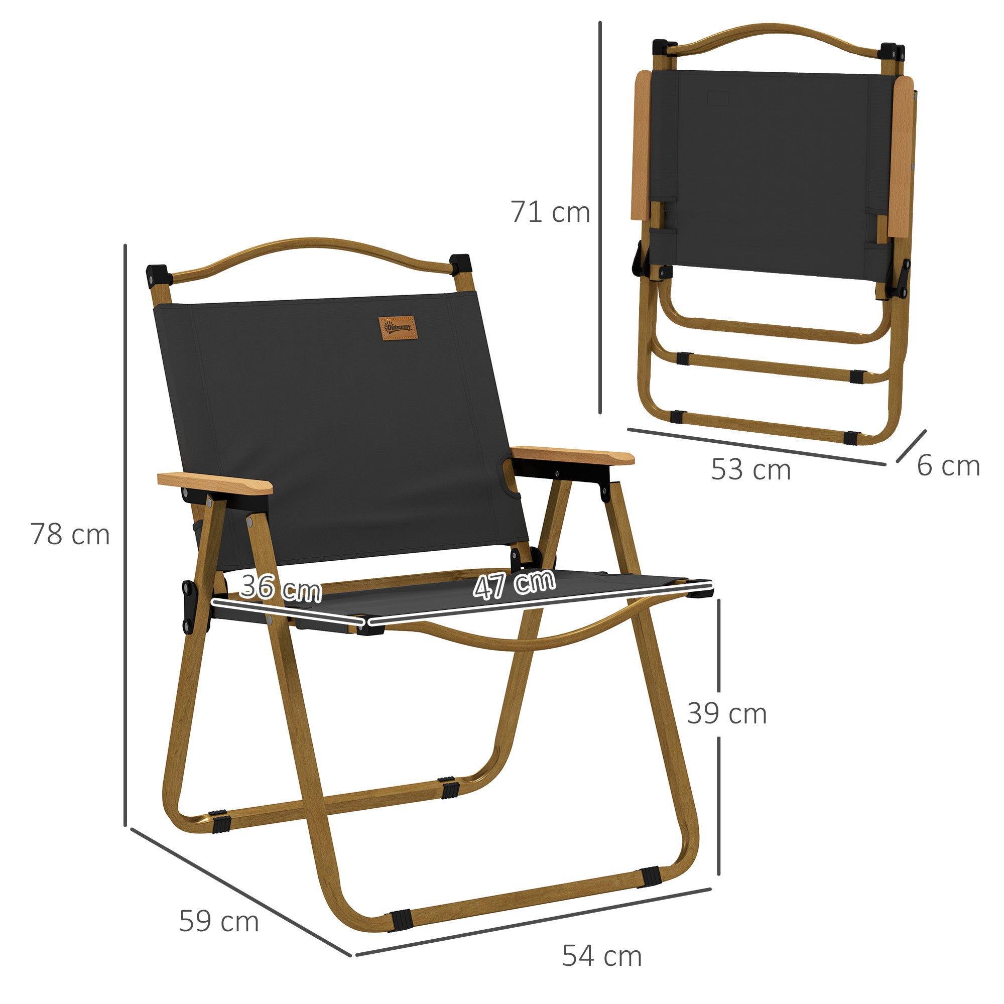Camping Chair Fishing Chair Folding with Armrests - Oxford Fabric and Steel Structure - 54 x 59 x 78 cm - Dark Grey