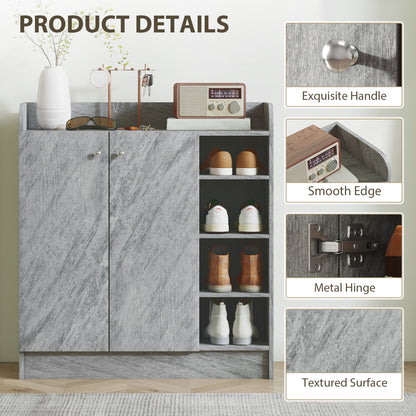 Shoe Cabinet with 4 Compartments – Holds 12 Pairs, 83 x 30 x 90 cm (Gray)