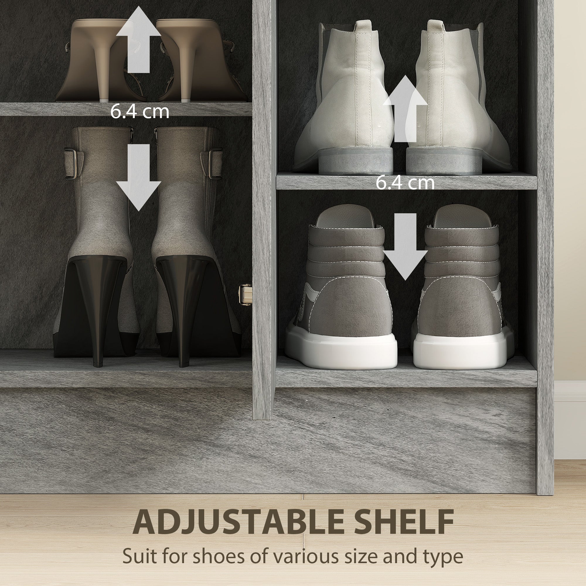 Shoe Cabinet with 4 Compartments – Holds 12 Pairs, 83 x 30 x 90 cm (Gray)