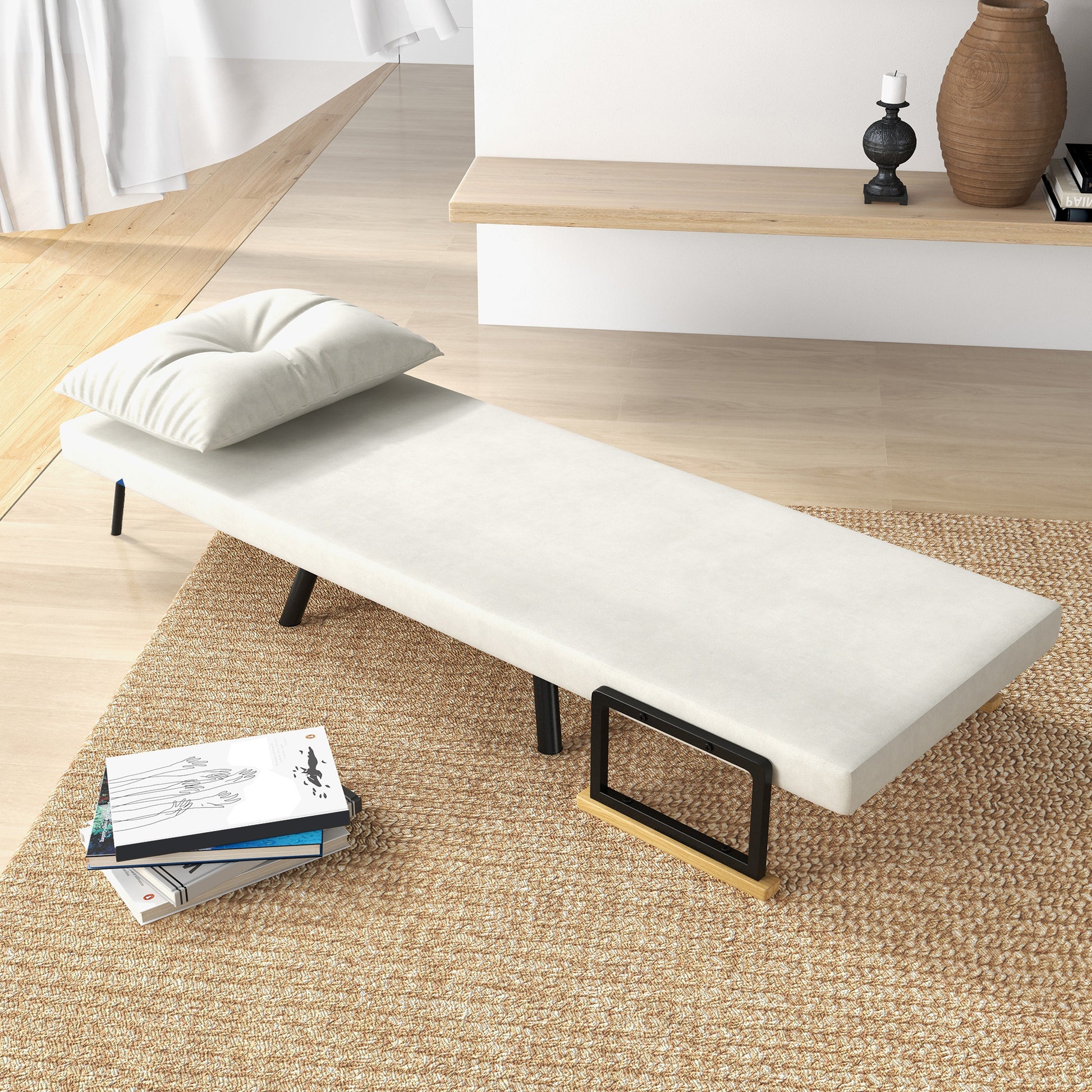Single-Seater Convertible Armchair 4-in-1 Convertible Sofa Armchair Bed with Adjustable 5-Position Backrest, Cushion Included, 1-Seater Sofa Bed for Guests, Living Room, Load 120 kg Cream