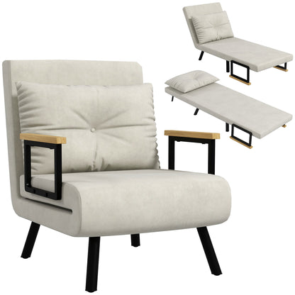 Single-Seater Convertible Armchair 4-in-1 Convertible Sofa Armchair Bed with Adjustable 5-Position Backrest, Cushion Included, 1-Seater Sofa Bed for Guests, Living Room, Load 120 kg Cream