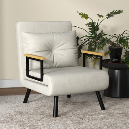 Single-Seater Convertible Armchair 4-in-1 Convertible Sofa Armchair Bed with Adjustable 5-Position Backrest, Cushion Included, 1-Seater Sofa Bed for Guests, Living Room, Load 120 kg Cream