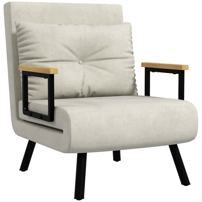 Single-Seater Convertible Armchair 4-in-1 Convertible Sofa Armchair Bed with Adjustable 5-Position Backrest, Cushion Included, 1-Seater Sofa Bed for Guests, Living Room, Load 120 kg Cream