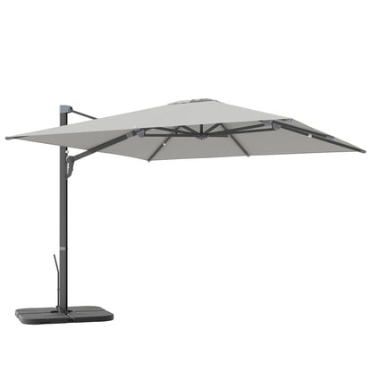 Aluminum Cantilever Umbrella 3 x 3m 360° Rotatable Sunshade with Crank Stand Tiltable Water-Resistant Market Umbrella Height Adjustable Garden Umbrella Crank Umbrella Sun Protection for Garden Balcony Light Gray