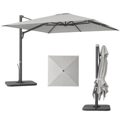 Aluminum Cantilever Umbrella 3 x 3m 360° Rotatable Sunshade with Crank Stand Tiltable Water-Resistant Market Umbrella Height Adjustable Garden Umbrella Crank Umbrella Sun Protection for Garden Balcony Light Gray