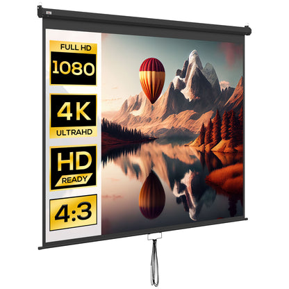 120-Inch Projector Screen 16:9/4:3 Adjustable, Compact Projection Screen 244x183cm White and Black