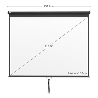 120-Inch Projector Screen 16:9/4:3 Adjustable, Compact Projection Screen 244x183cm White and Black