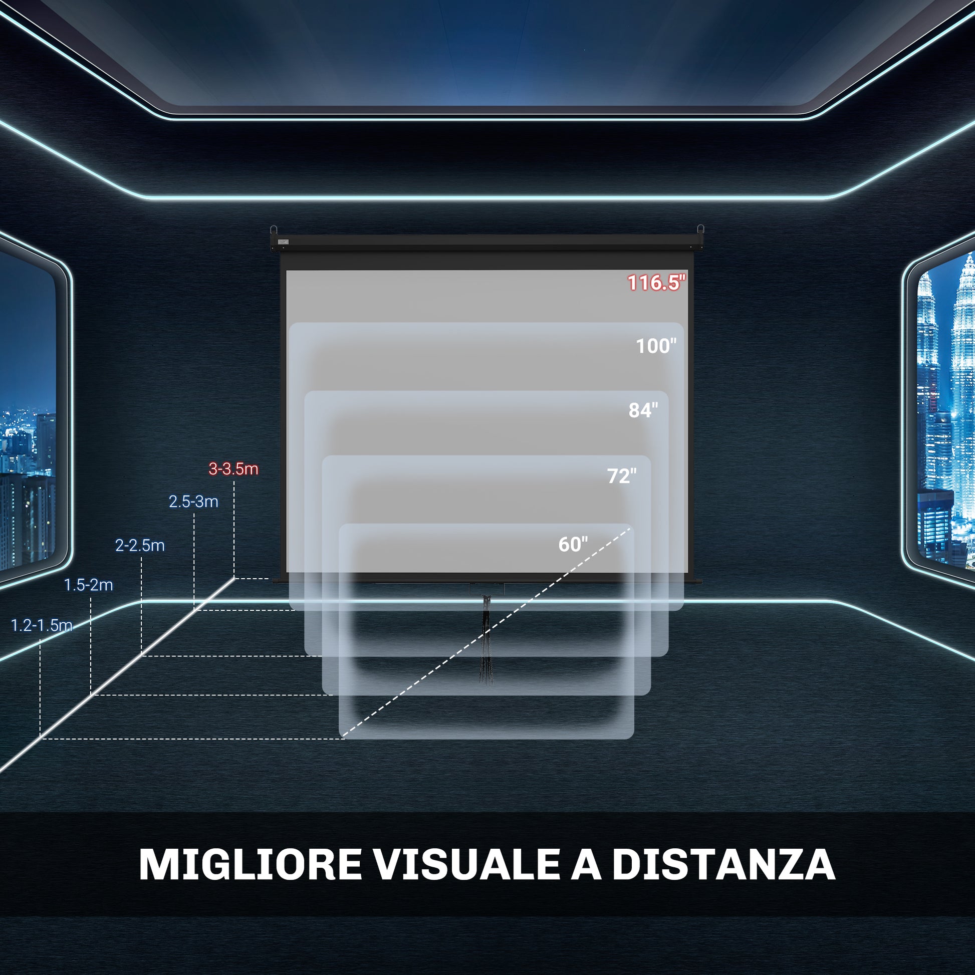 120-Inch Projector Screen 16:9/4:3 Adjustable, Compact Projection Screen 244x183cm White and Black