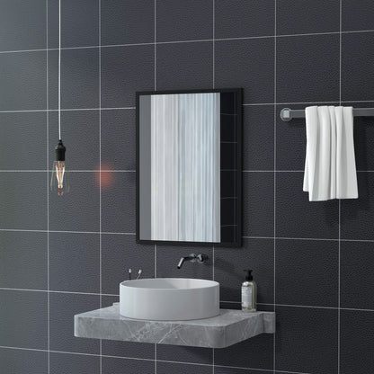 Rectangular Wall Mirror with Hooks, Wall Mirror in Glass and MDF, 60x80 cm, Black