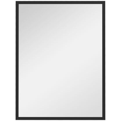 Rectangular Wall Mirror with Hooks, Wall Mirror in Glass and MDF, 60x80 cm, Black