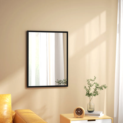Rectangular Wall Mirror with Hooks, Wall Mirror in Glass and MDF, 60x80 cm, Black