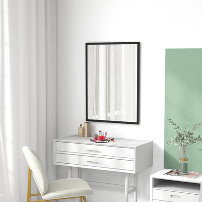 Rectangular Wall Mirror with Hooks, Wall Mirror in Glass and MDF, 60x80 cm, Black