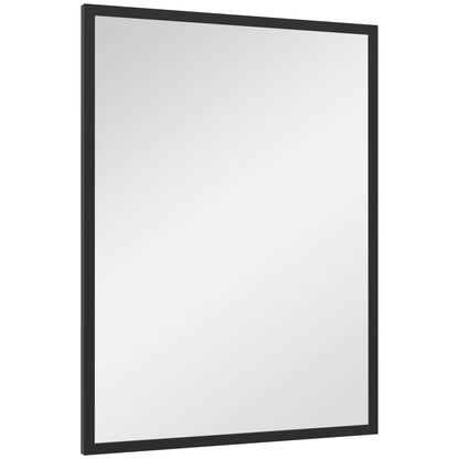 Rectangular Wall Mirror with Hooks, Wall Mirror in Glass and MDF, 60x80 cm, Black