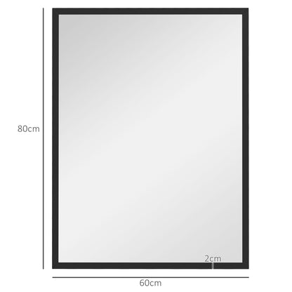 Rectangular Wall Mirror with Hooks, Wall Mirror in Glass and MDF, 60x80 cm, Black
