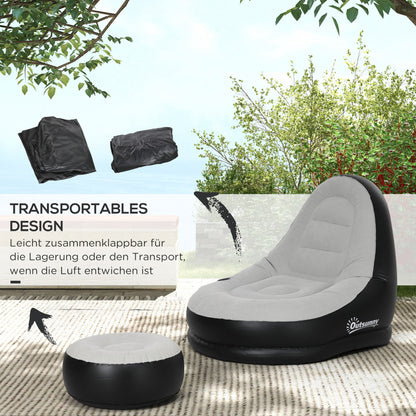 Inflatable Sofa, Inflatable Chair with Footstool Air Lounger with Cup Holder, for Camping, Home, Light Gray, 125 x 100 x 87 cm