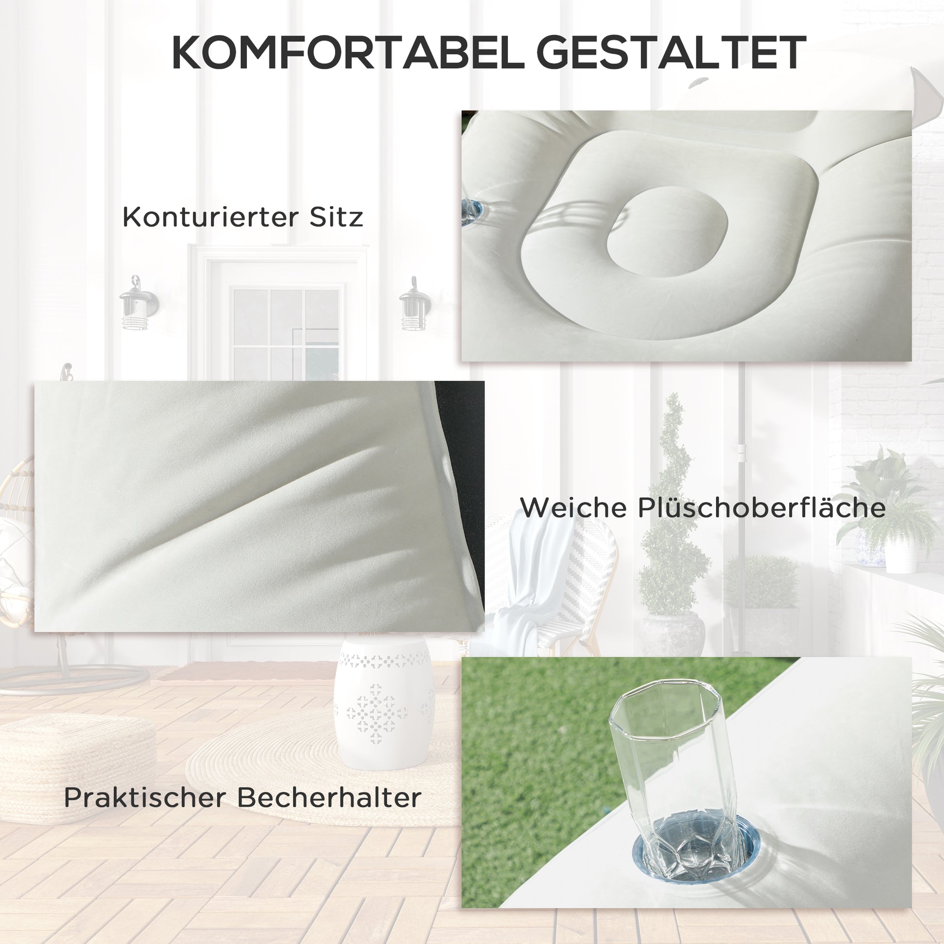 Inflatable Sofa, Inflatable Chair with Footstool Air Lounger with Cup Holder, for Camping, Home, Light Gray, 125 x 100 x 87 cm
