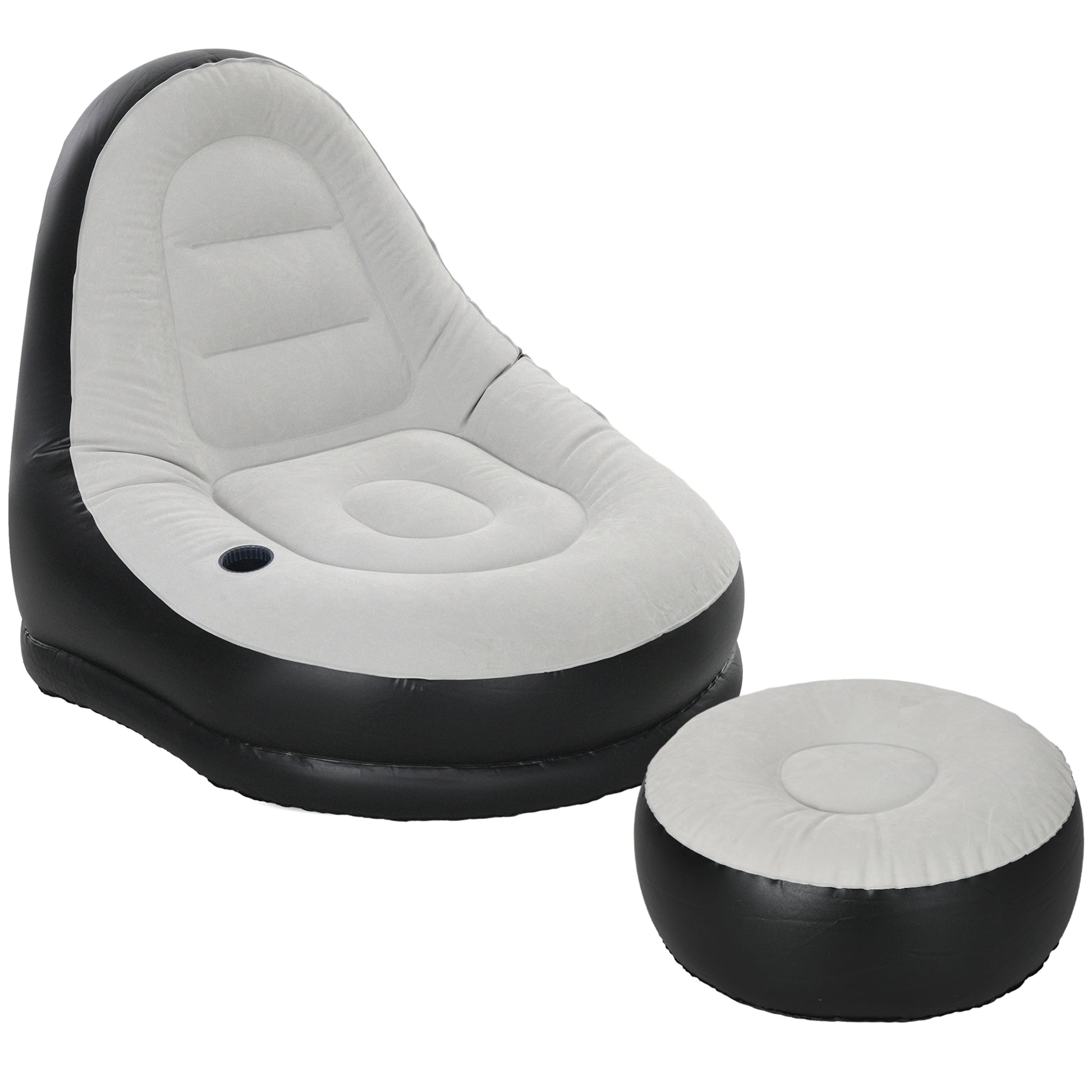 Inflatable Sofa, Inflatable Chair with Footstool Air Lounger with Cup Holder, for Camping, Home, Light Gray, 125 x 100 x 87 cm