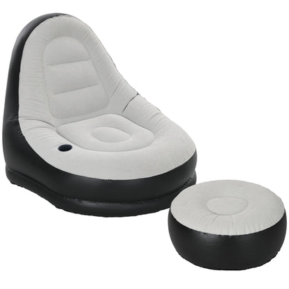 Inflatable Sofa, Inflatable Chair with Footstool Air Lounger with Cup Holder, for Camping, Home, Light Gray, 125 x 100 x 87 cm