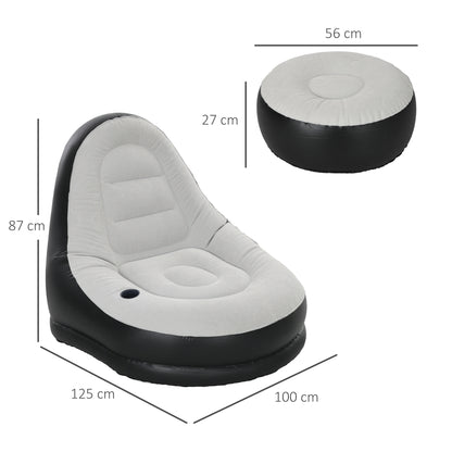 Inflatable Sofa, Inflatable Chair with Footstool Air Lounger with Cup Holder, for Camping, Home, Light Gray, 125 x 100 x 87 cm