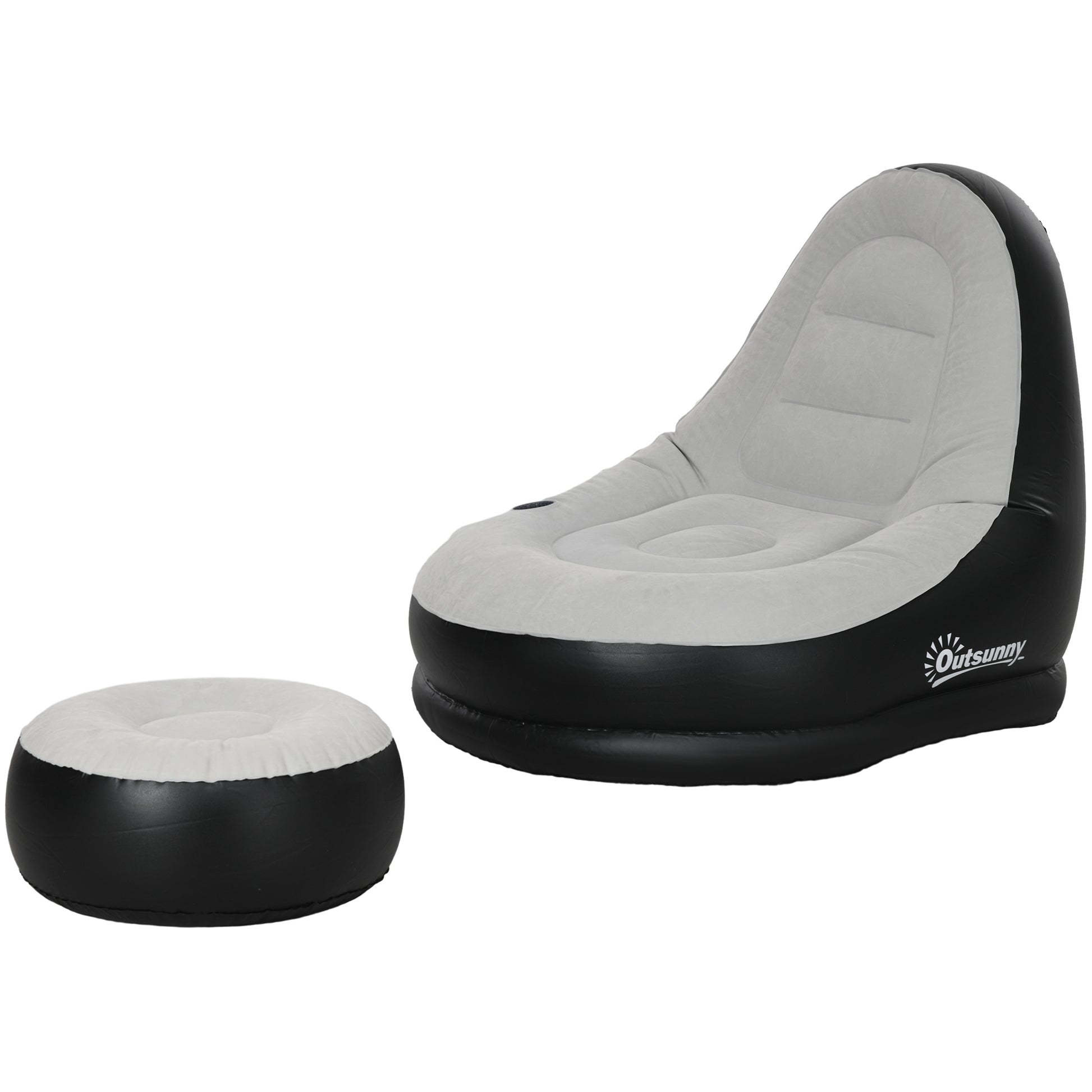 Inflatable Sofa, Inflatable Chair with Footstool Air Lounger with Cup Holder, for Camping, Home, Light Gray, 125 x 100 x 87 cm
