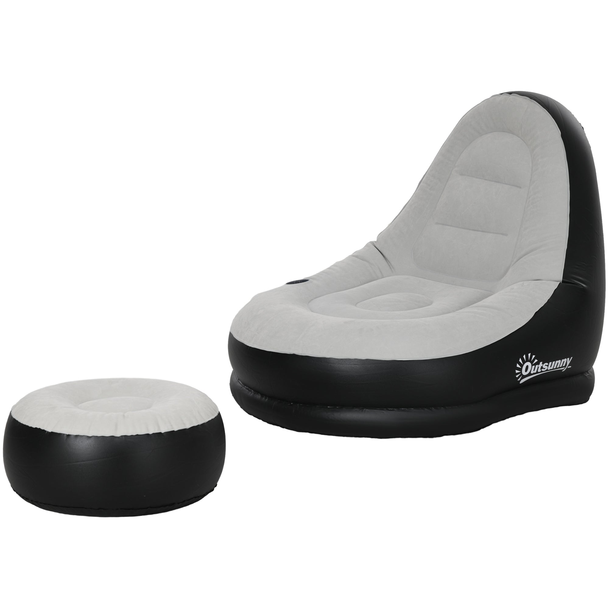 Inflatable Sofa, Inflatable Chair with Footstool Air Lounger with Cup Holder, for Camping, Home, Light Gray, 125 x 100 x 87 cm