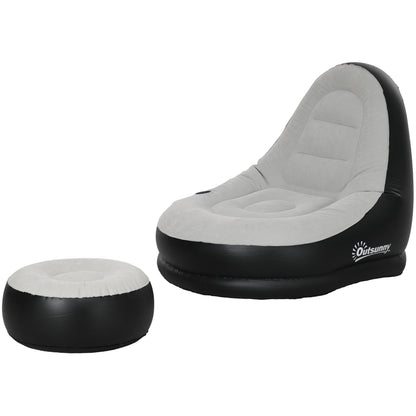 Inflatable Sofa, Inflatable Chair with Footstool Air Lounger with Cup Holder, for Camping, Home, Light Gray, 125 x 100 x 87 cm