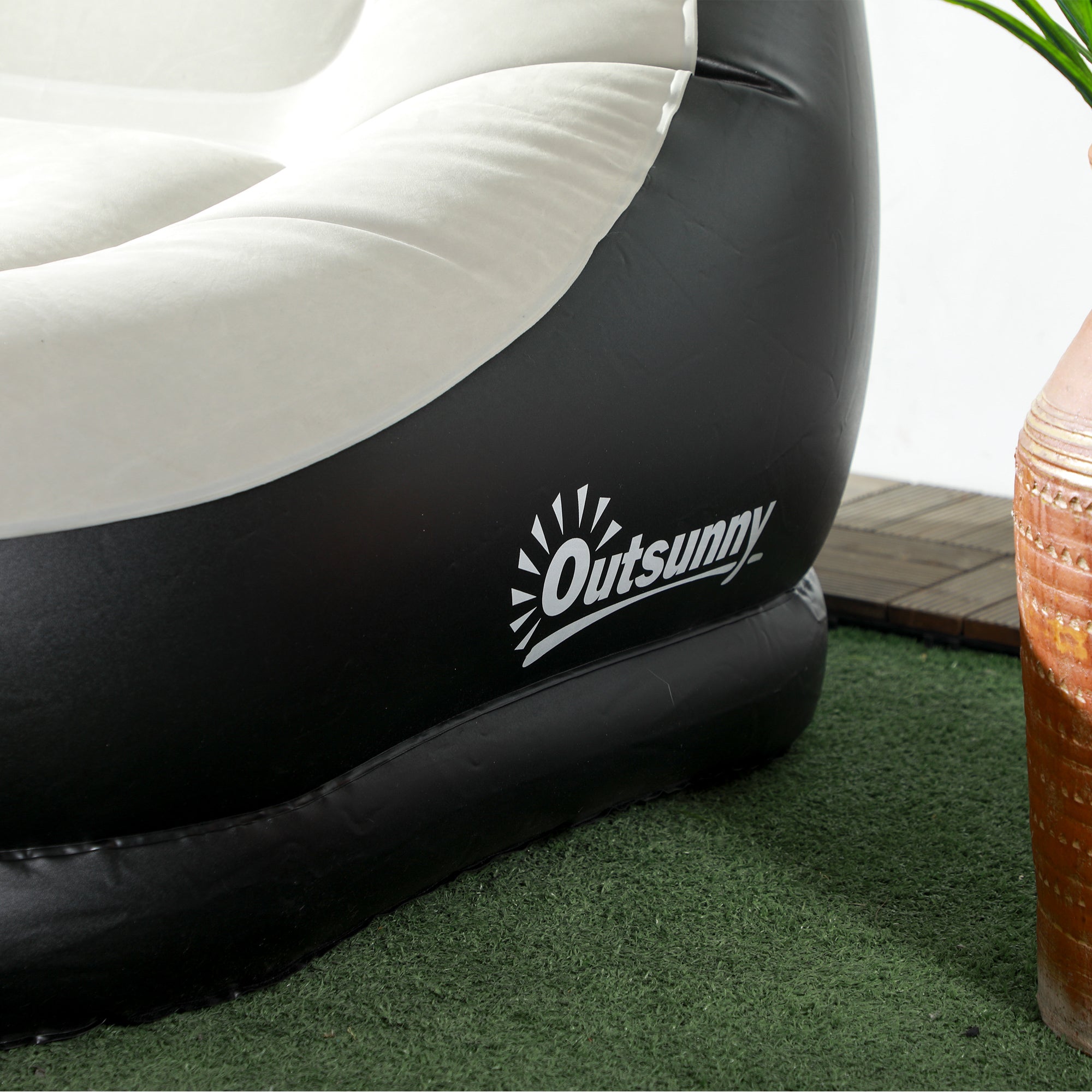 Inflatable Sofa, Inflatable Chair with Footstool Air Lounger with Cup Holder, for Camping, Home, Light Gray, 125 x 100 x 87 cm