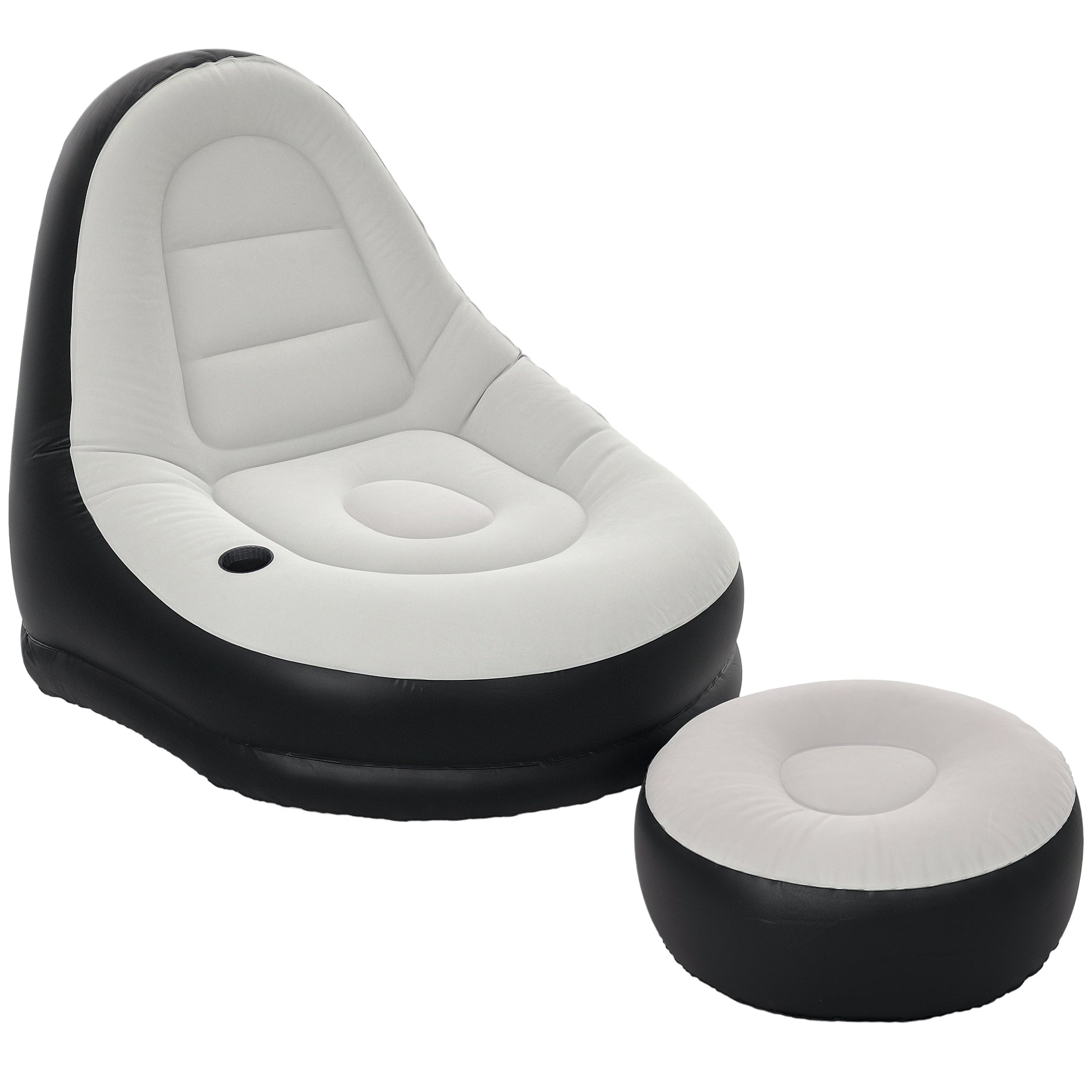Inflatable Sofa, Inflatable Chair with Footstool Air Lounger with Cup Holder, for Camping, Home, Light Gray, 125 x 100 x 87 cm