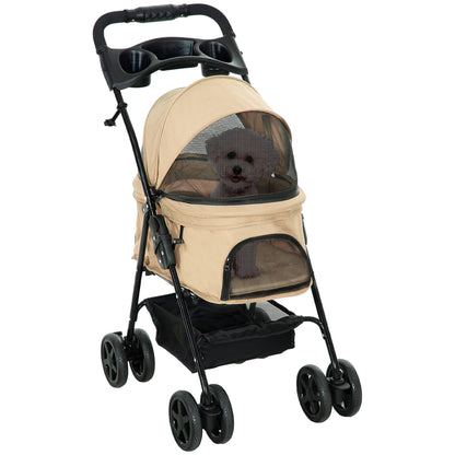 Pet Stroller Dog Buggy with Folding Function for Small Dogs and Cats Pet Cart Cat Buggy Oxford Khaki 67 x 45 x 96 cm