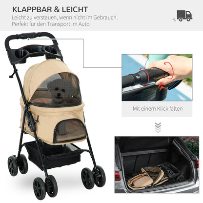 Pet Stroller Dog Buggy with Folding Function for Small Dogs and Cats Pet Cart Cat Buggy Oxford Khaki 67 x 45 x 96 cm