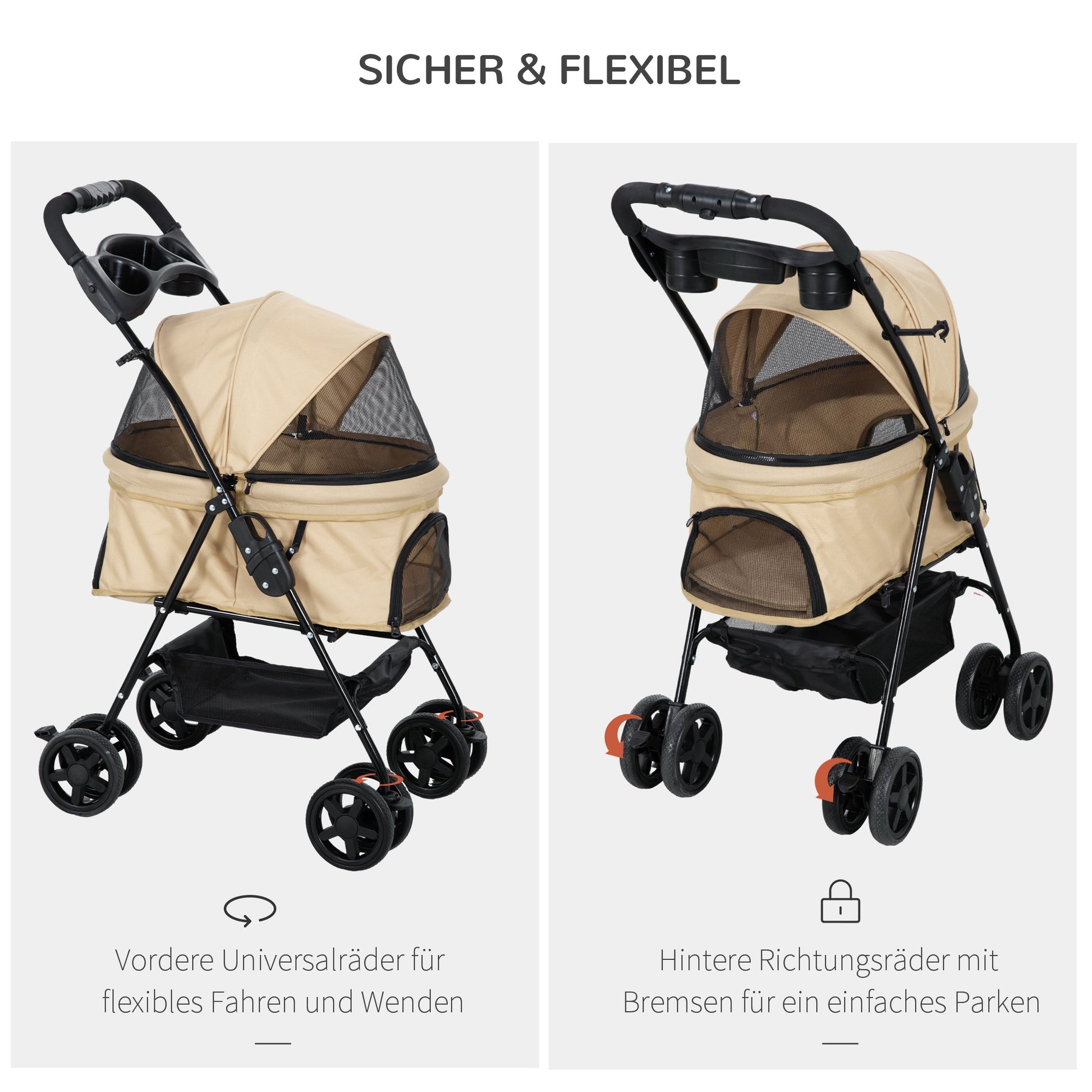 Pet Stroller Dog Buggy with Folding Function for Small Dogs and Cats Pet Cart Cat Buggy Oxford Khaki 67 x 45 x 96 cm