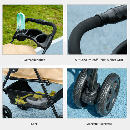 Pet Stroller Dog Buggy with Folding Function for Small Dogs and Cats Pet Cart Cat Buggy Oxford Khaki 67 x 45 x 96 cm