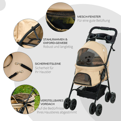 Pet Stroller Dog Buggy with Folding Function for Small Dogs and Cats Pet Cart Cat Buggy Oxford Khaki 67 x 45 x 96 cm
