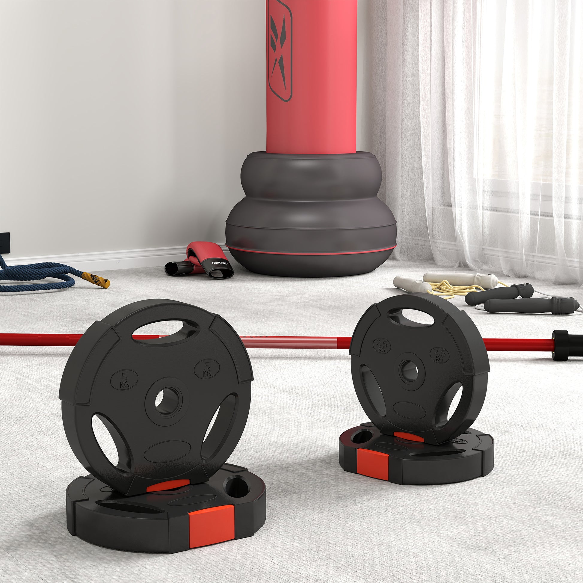 SPORTNOW Set of 4 Weight Discs Total 15 kg 2x5 kg 2x2.5 kg with 2.5 cm Holes for Home Gym Fitness Training Black