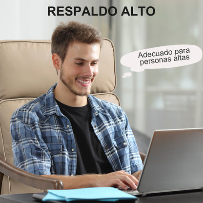 Living Room Armchair Upholstered in PU with Wooden Frame Thick Padded Cushions High Backrest 150 kg Load Reading Armchair for Living Room Bedroom Khaki and Walnut Wood