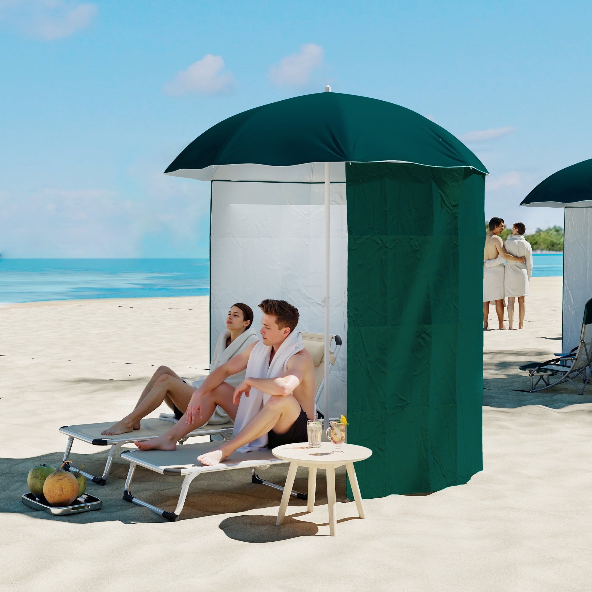 Sun Umbrella Beach Umbrella Sun Protection with Side Wall Beach Polyester Dark Green 2.2 x H2.2m