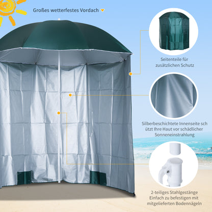 Sun Umbrella Beach Umbrella Sun Protection with Side Wall Beach Polyester Dark Green 2.2 x H2.2m