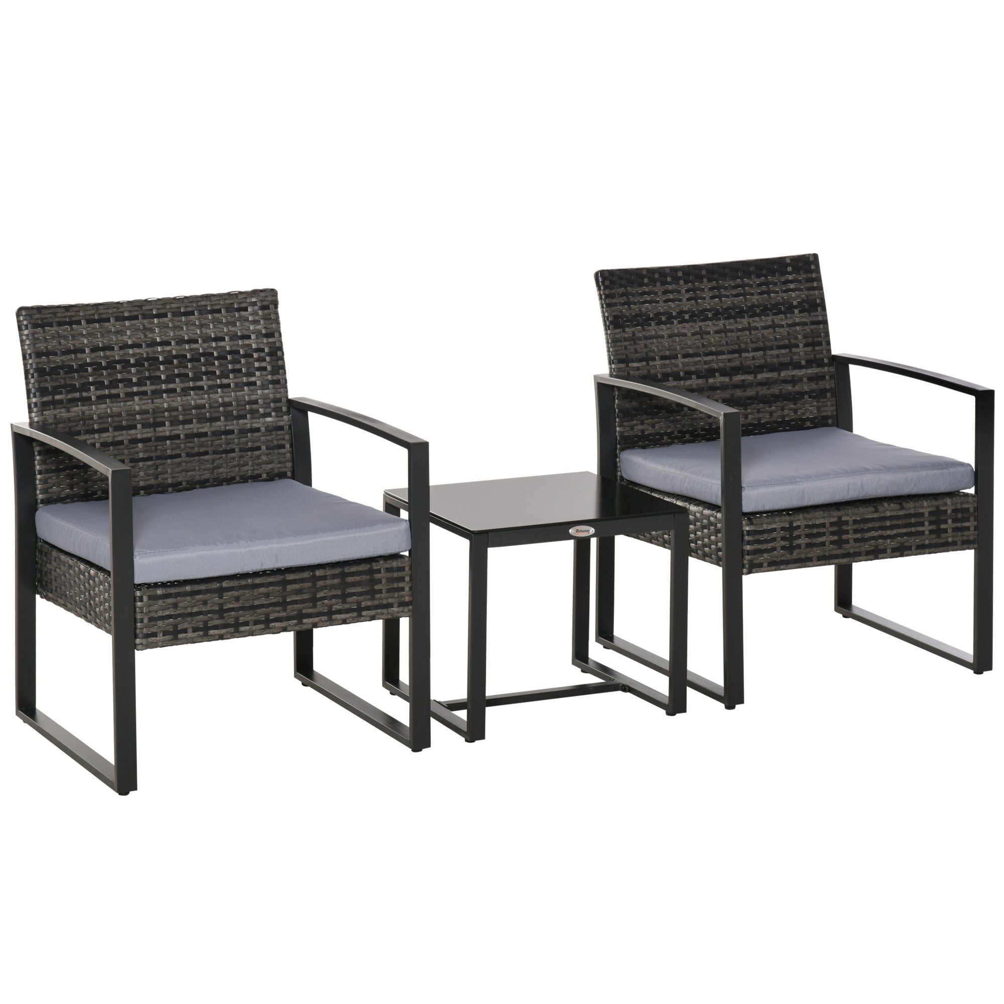 Polyrattan Garden Furniture Set, Outdoor Balcony Furniture for 2 Persons, 3-Piece Seating Group with 2 Chairs, Table Seat Cushion, Weatherproof Garden Furniture for Garden, Terrace Balcony, Gray