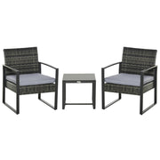 Polyrattan Garden Furniture Set, Outdoor Balcony Furniture for 2 Persons, 3-Piece Seating Group with 2 Chairs, Table Seat Cushion, Weatherproof Garden Furniture for Garden, Terrace Balcony, Gray