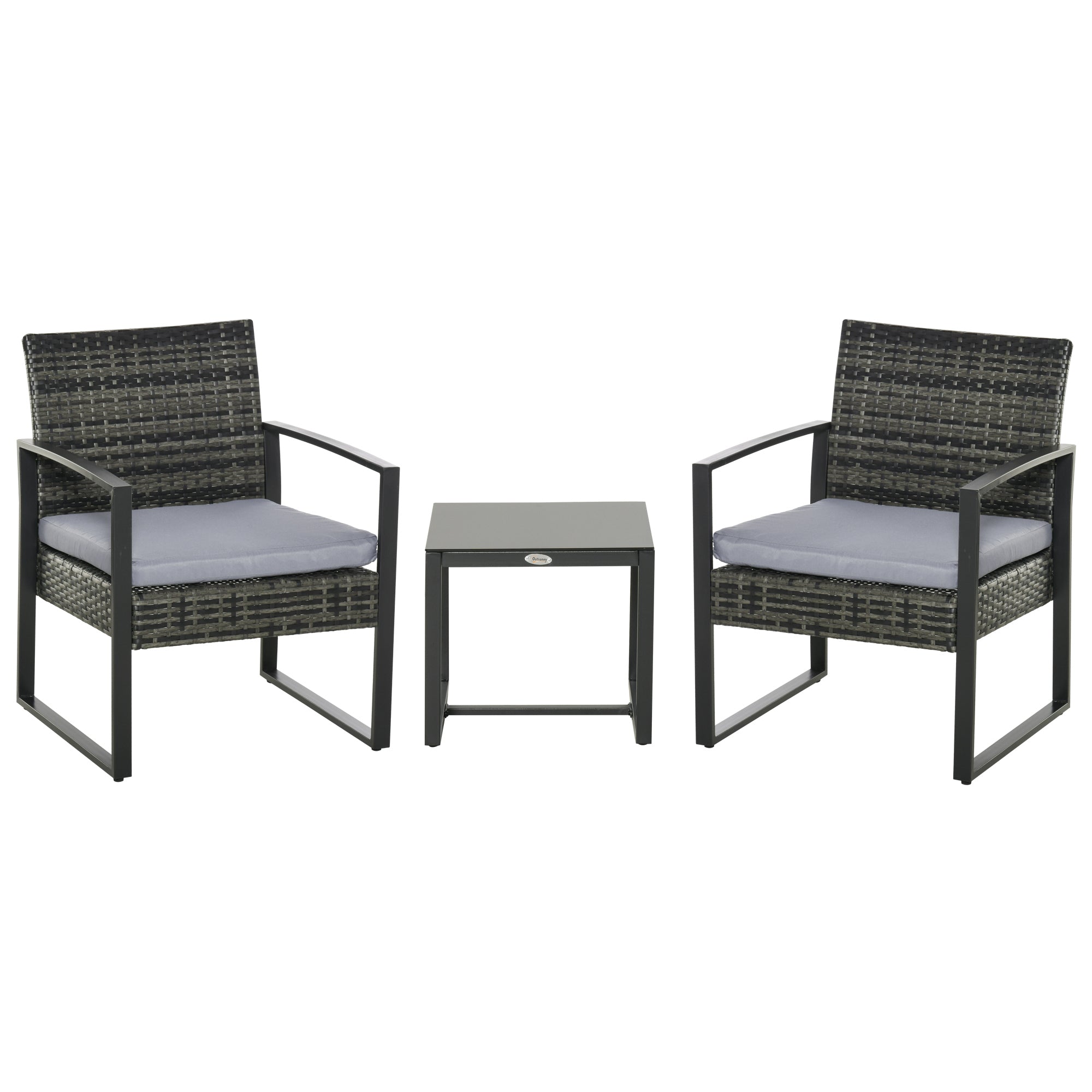 Polyrattan Garden Furniture Set, Outdoor Balcony Furniture for 2 Persons, 3-Piece Seating Group with 2 Chairs, Table Seat Cushion, Weatherproof Garden Furniture for Garden, Terrace Balcony, Gray