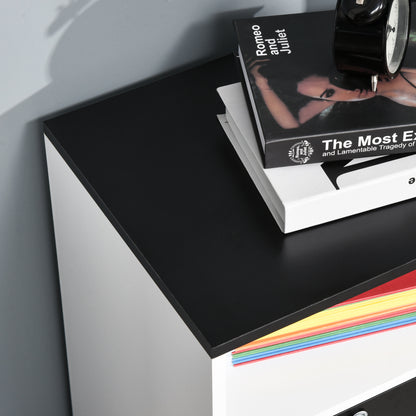 Office Auxiliary Furniture Filing Cabinet with Wheels, Shelves, and Drawers Multi-Purpose Storage Cabinet 100x35x65 cm Black and White