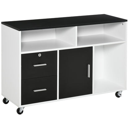 Office Auxiliary Furniture Filing Cabinet with Wheels, Shelves, and Drawers Multi-Purpose Storage Cabinet 100x35x65 cm Black and White