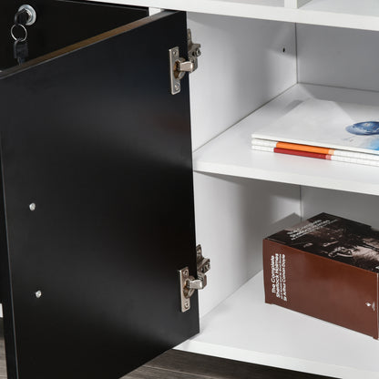 Office Auxiliary Furniture Filing Cabinet with Wheels, Shelves, and Drawers Multi-Purpose Storage Cabinet 100x35x65 cm Black and White