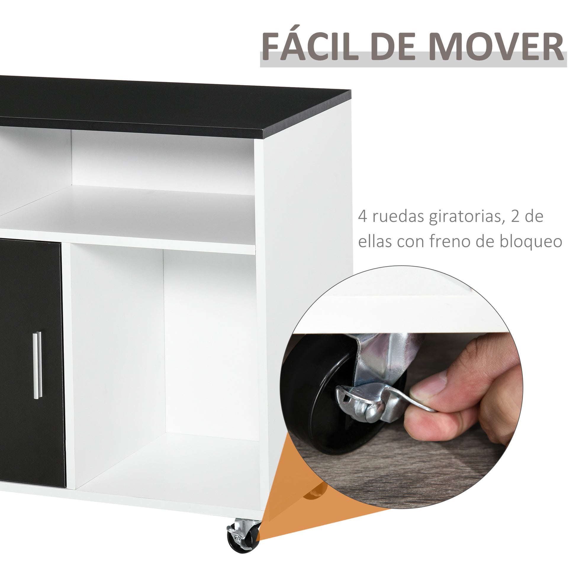 Office Auxiliary Furniture Filing Cabinet with Wheels, Shelves, and Drawers Multi-Purpose Storage Cabinet 100x35x65 cm Black and White