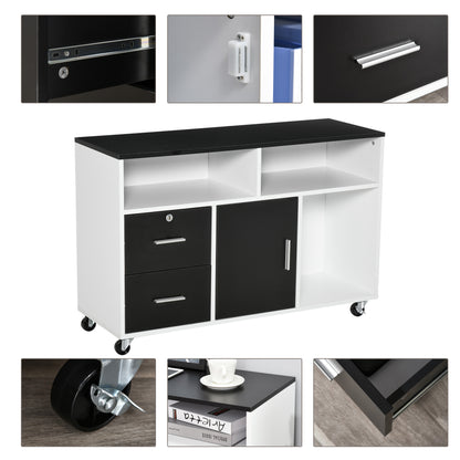 Office Auxiliary Furniture Filing Cabinet with Wheels, Shelves, and Drawers Multi-Purpose Storage Cabinet 100x35x65 cm Black and White
