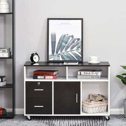 Office Auxiliary Furniture Filing Cabinet with Wheels, Shelves, and Drawers Multi-Purpose Storage Cabinet 100x35x65 cm Black and White