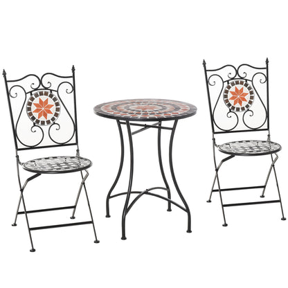 Garden Seating Group 3-piece Mosaic Table Dining Set Balcony Furniture Set Garden Furniture Set 1 Table+2 foldable Chairs Patio Metal Multicolor